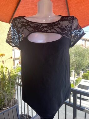 bebe Black Lace Yoke Cutout Bodysuit